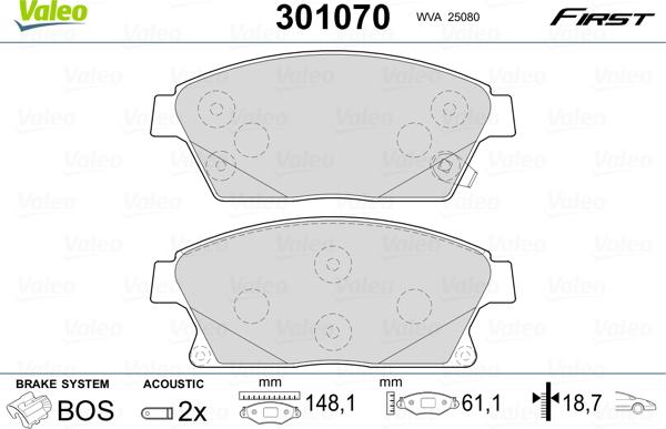 Valeo 301070 - Тормозные колодки, дисковые, комплект unicars.by