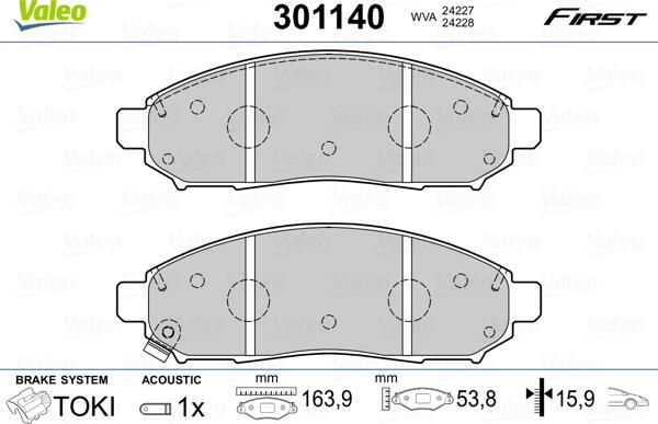 Valeo 301140 - Тормозные колодки, дисковые, комплект unicars.by