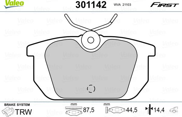 Valeo 301142 - Тормозные колодки, дисковые, комплект unicars.by