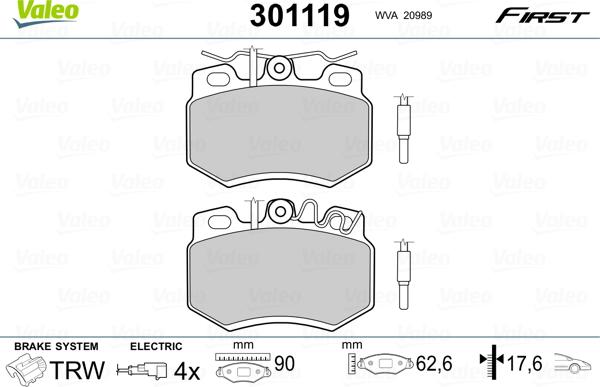 Valeo 301119 - Тормозные колодки, дисковые, комплект unicars.by