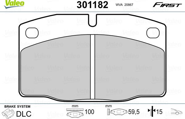 Valeo 301182 - Тормозные колодки, дисковые, комплект unicars.by