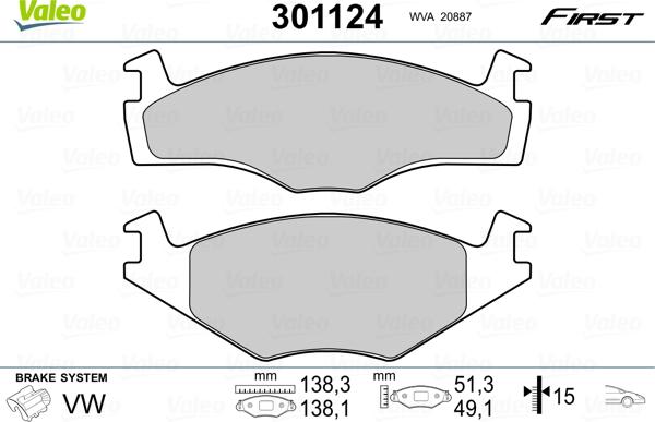 Valeo 301124 - Тормозные колодки, дисковые, комплект unicars.by