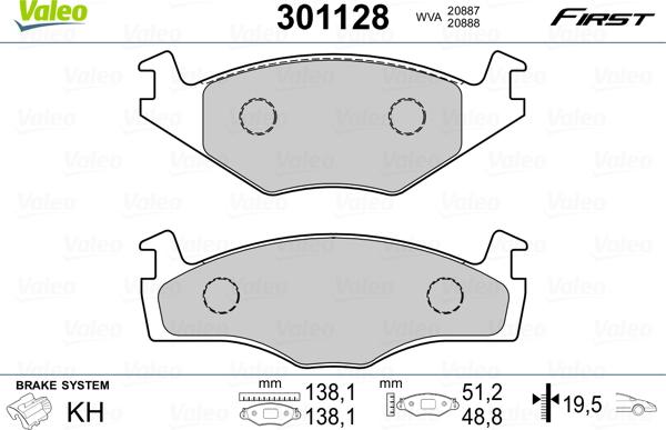 Valeo 301128 - Тормозные колодки, дисковые, комплект unicars.by