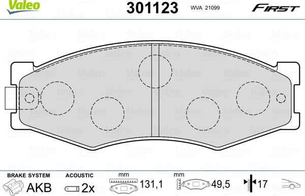 Valeo 301123 - Тормозные колодки, дисковые, комплект unicars.by