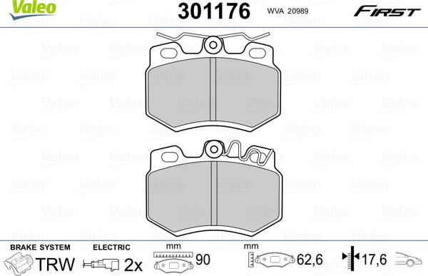 Valeo 301176 - Тормозные колодки, дисковые, комплект unicars.by