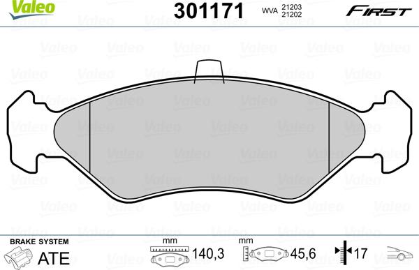 Valeo 301171 - Тормозные колодки, дисковые, комплект unicars.by