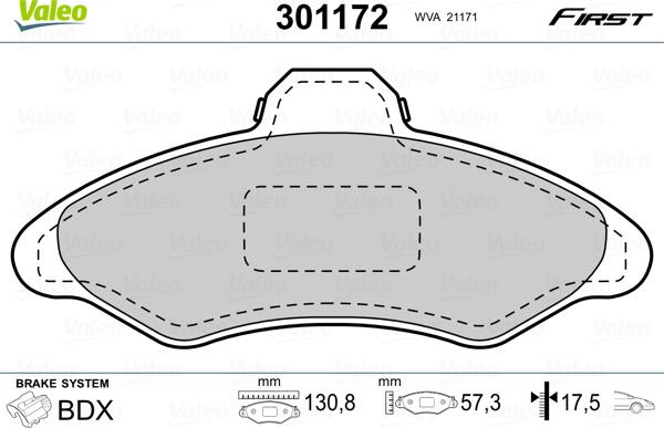 Valeo 301172 - Тормозные колодки, дисковые, комплект unicars.by