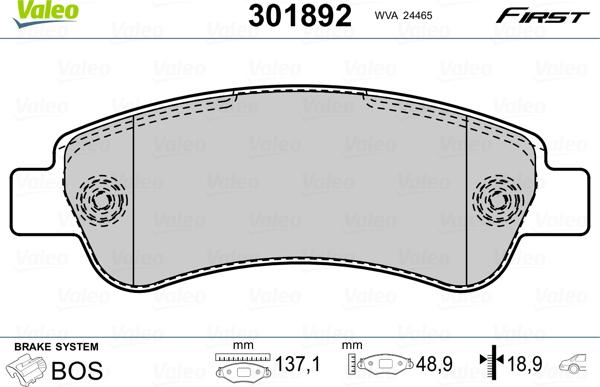 Valeo 301892 - Тормозные колодки, дисковые, комплект unicars.by