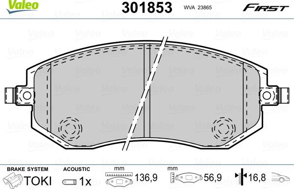 Valeo 301853 - Тормозные колодки, дисковые, комплект unicars.by