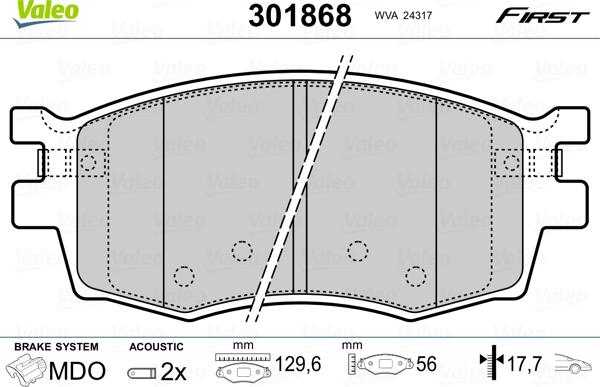 Valeo 301868 - Тормозные колодки, дисковые, комплект unicars.by