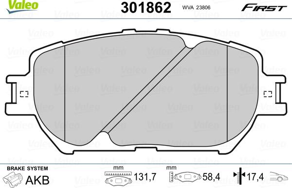 Valeo 301862 - Тормозные колодки, дисковые, комплект unicars.by