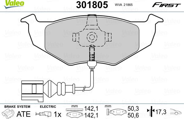 Valeo 301805 - Тормозные колодки, дисковые, комплект unicars.by