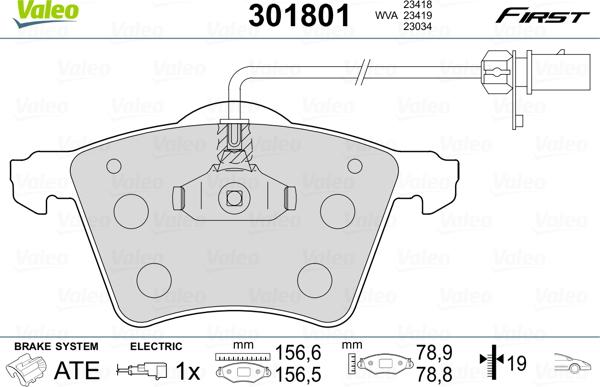 Valeo 301801 - Тормозные колодки, дисковые, комплект unicars.by