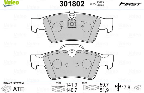 Valeo 301802 - Тормозные колодки, дисковые, комплект unicars.by