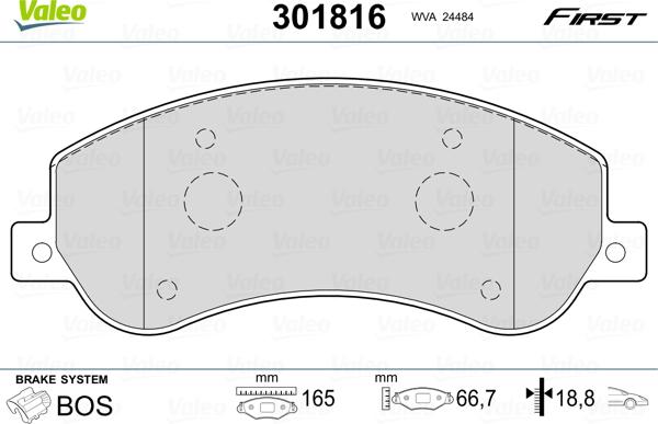 Valeo 301816 - Тормозные колодки, дисковые, комплект unicars.by