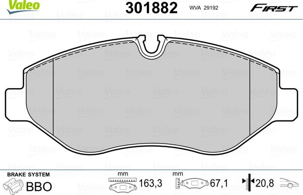 Valeo 301882 - Тормозные колодки, дисковые, комплект unicars.by