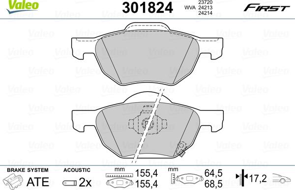 Valeo 301824 - Тормозные колодки, дисковые, комплект unicars.by