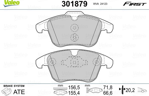 Valeo 301879 - Тормозные колодки, дисковые, комплект unicars.by