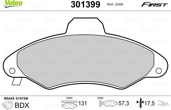 Valeo 301399 - Тормозные колодки, дисковые, комплект unicars.by