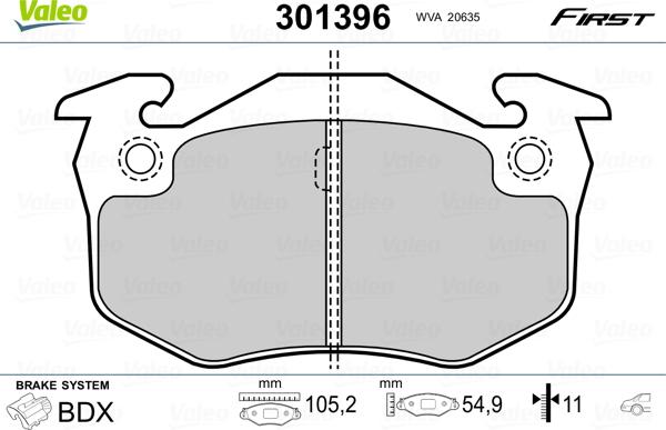 Valeo 301396 - Тормозные колодки, дисковые, комплект unicars.by