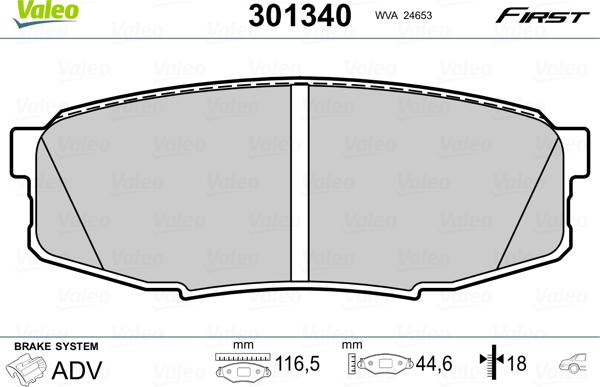 Valeo 301340 - Тормозные колодки, дисковые, комплект unicars.by