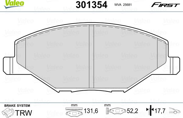 Valeo 301354 - Тормозные колодки, дисковые, комплект unicars.by