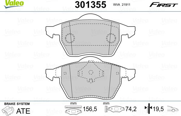 Valeo 301355 - Тормозные колодки, дисковые, комплект unicars.by