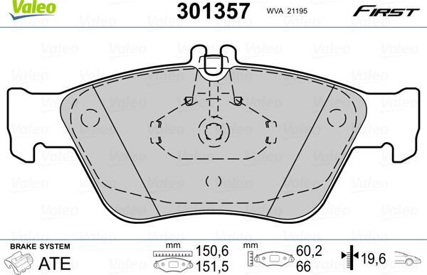 Valeo 301357 - Тормозные колодки, дисковые, комплект unicars.by