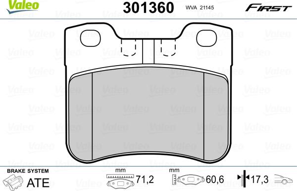 Valeo 301360 - Тормозные колодки, дисковые, комплект unicars.by