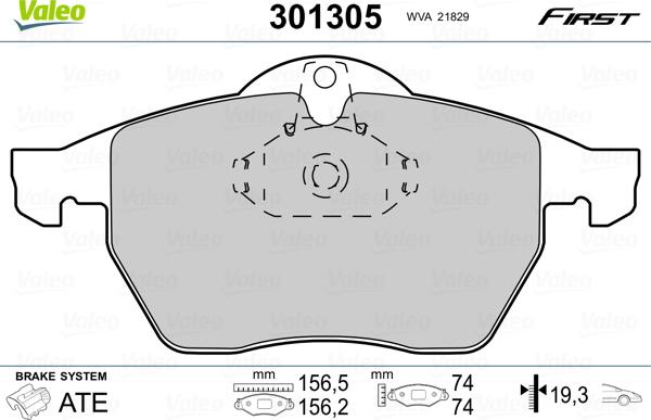 Valeo 301305 - Тормозные колодки, дисковые, комплект unicars.by