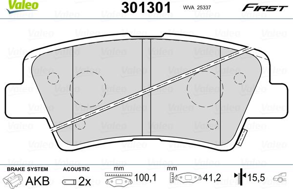 Valeo 301301 - Тормозные колодки, дисковые, комплект unicars.by