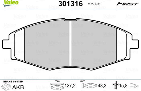 Valeo 301316 - Тормозные колодки, дисковые, комплект unicars.by