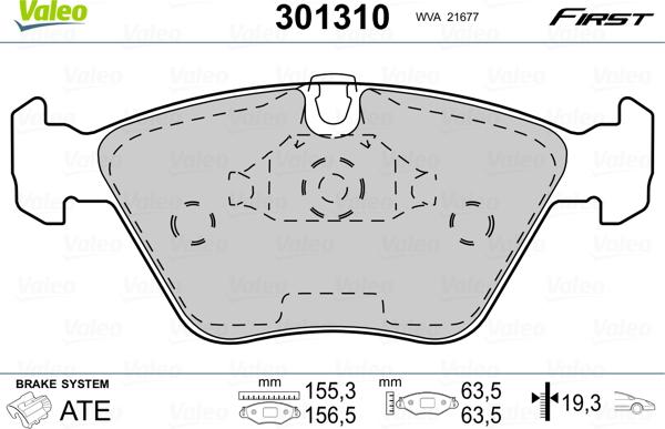 Valeo 301310 - Тормозные колодки, дисковые, комплект unicars.by