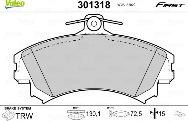 Valeo 301318 - Тормозные колодки, дисковые, комплект unicars.by