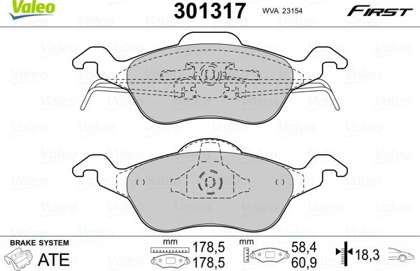 Valeo 301317 - Тормозные колодки, дисковые, комплект unicars.by