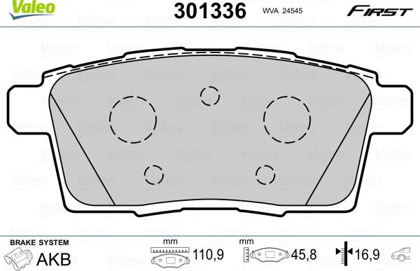 Valeo 301336 - Тормозные колодки, дисковые, комплект unicars.by