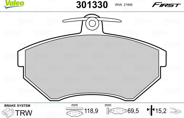 Valeo 301330 - Тормозные колодки, дисковые, комплект unicars.by