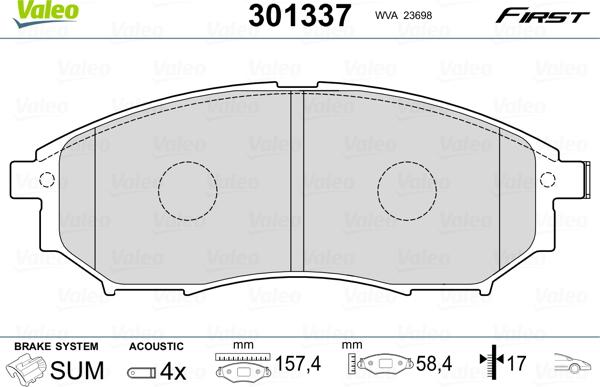 Valeo 301337 - Тормозные колодки, дисковые, комплект unicars.by