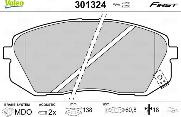 Valeo 301324 - Тормозные колодки, дисковые, комплект unicars.by