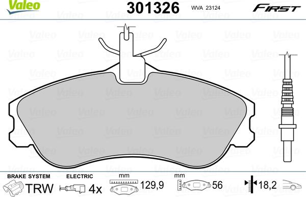 Valeo 301326 - Тормозные колодки, дисковые, комплект unicars.by