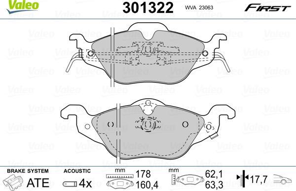 Valeo 301322 - Тормозные колодки, дисковые, комплект unicars.by