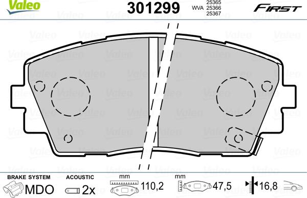 Valeo 301299 - Тормозные колодки, дисковые, комплект unicars.by