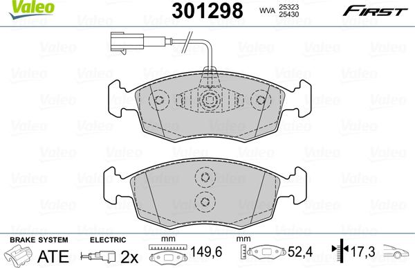 Valeo 301298 - Тормозные колодки, дисковые, комплект unicars.by