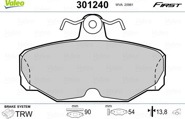 Valeo 301240 - Тормозные колодки, дисковые, комплект unicars.by