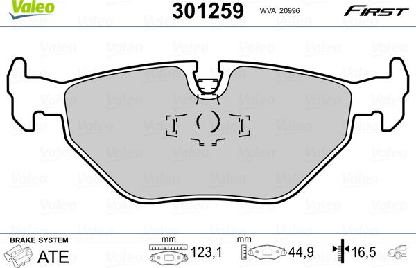 Valeo 301259 - Тормозные колодки, дисковые, комплект unicars.by