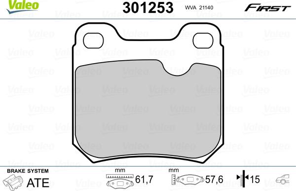 Valeo 301253 - Тормозные колодки, дисковые, комплект unicars.by