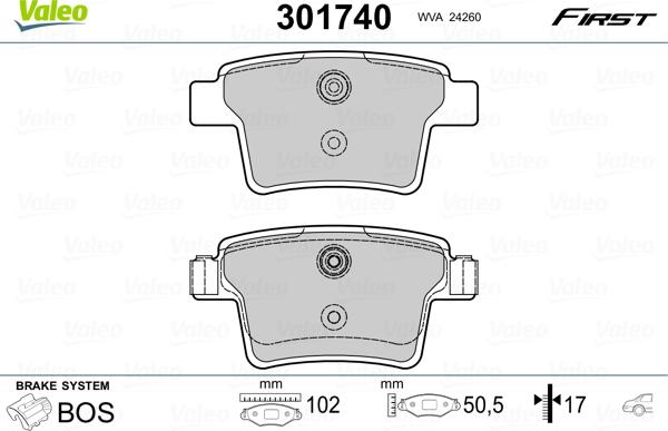 Valeo 301740 - Тормозные колодки, дисковые, комплект unicars.by