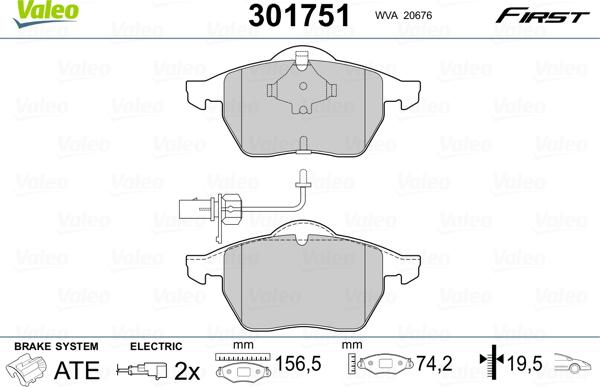 Valeo 301751 - Тормозные колодки, дисковые, комплект unicars.by