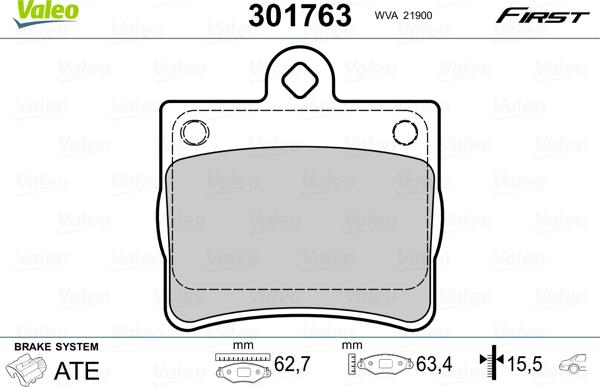 Valeo 301763 - Тормозные колодки, дисковые, комплект unicars.by