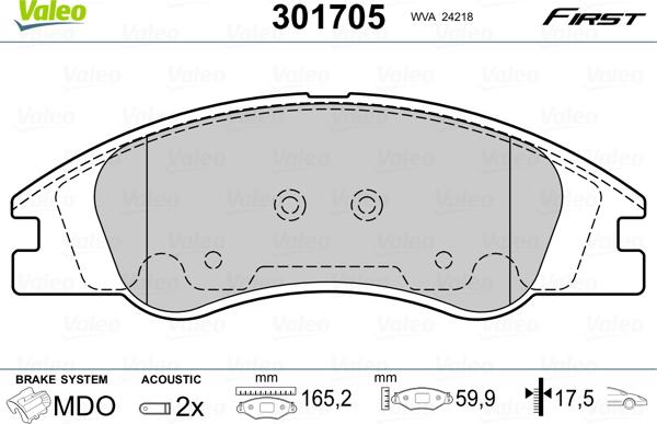 Valeo 301705 - Тормозные колодки, дисковые, комплект unicars.by